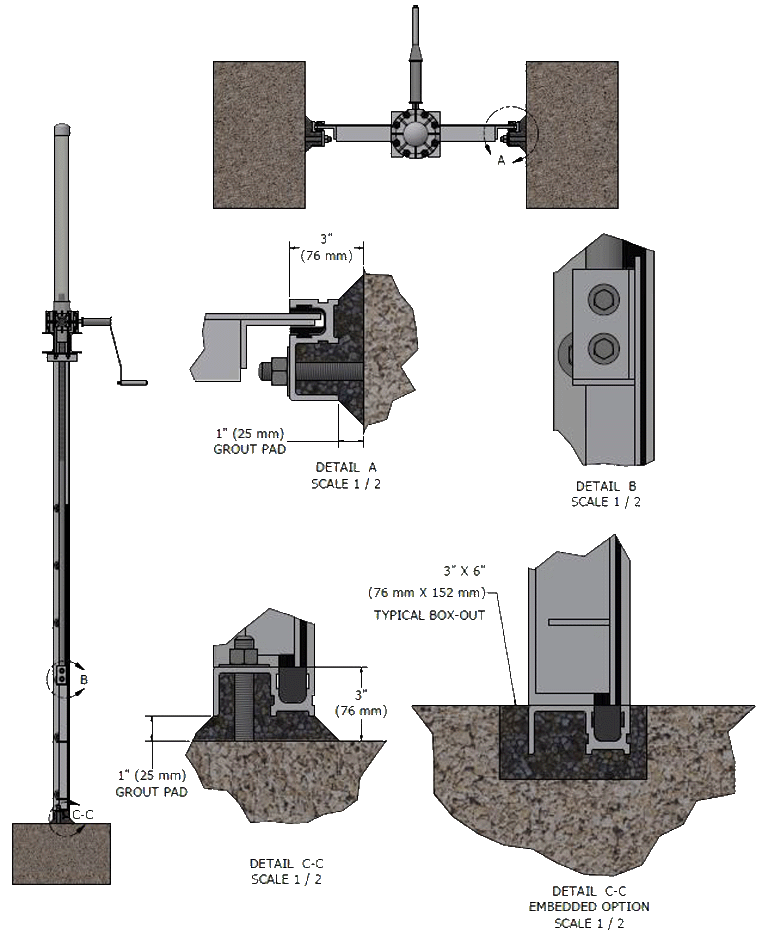 Details and Dimensions of the 823-C Aluminum Slide Gate from Whipps, Inc.
