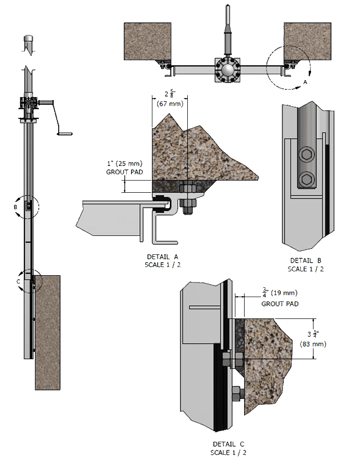 Details and Dimensions of the 823-D Aluminum Slide Gate from Whipps, Inc.