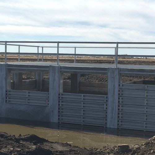 Flood Mitigation Systems using 500 series stop log gates to prevent flood damage to areas under construction.