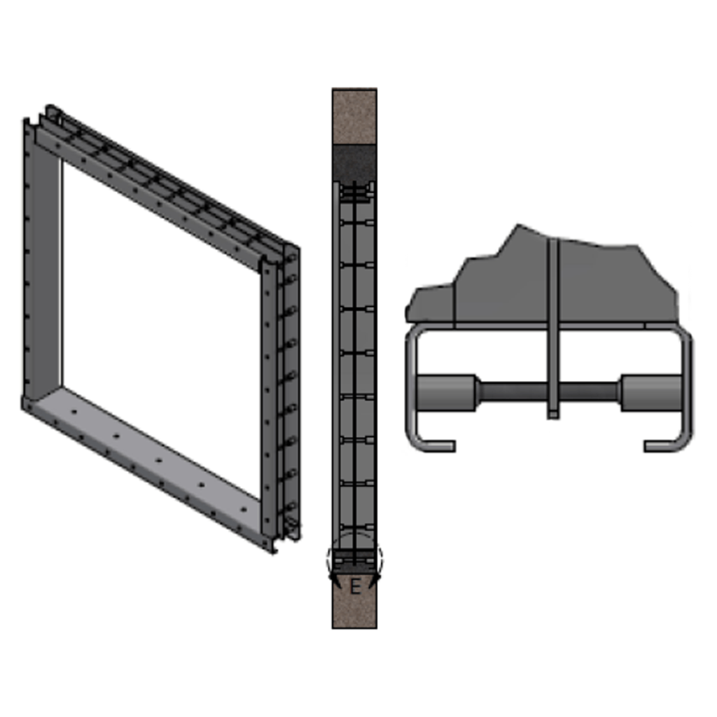 A picture focusing on what a wall thimble is and how a standard 923 wall mounted sluice gate from Whipps, Inc. can be mounted to it.