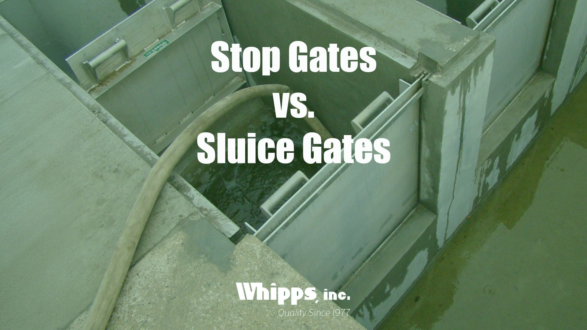 Stop Gates vs Sluice Gates: Strength vs Simplicity in Water Control. Accompanied by an image of two stop gates containing water inside of a section of a channel.